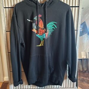 District Black Hoodie with Colorful Rooster Design